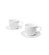 Fehér porcelán kávés csésze elegáns csikos dombormintával két személyes díszdobozban
