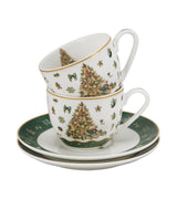 Karácsonyfás porcelán eszprersszó kávés csésze aljjal 110 ml 2 személyes dobozban Tree Sparkle