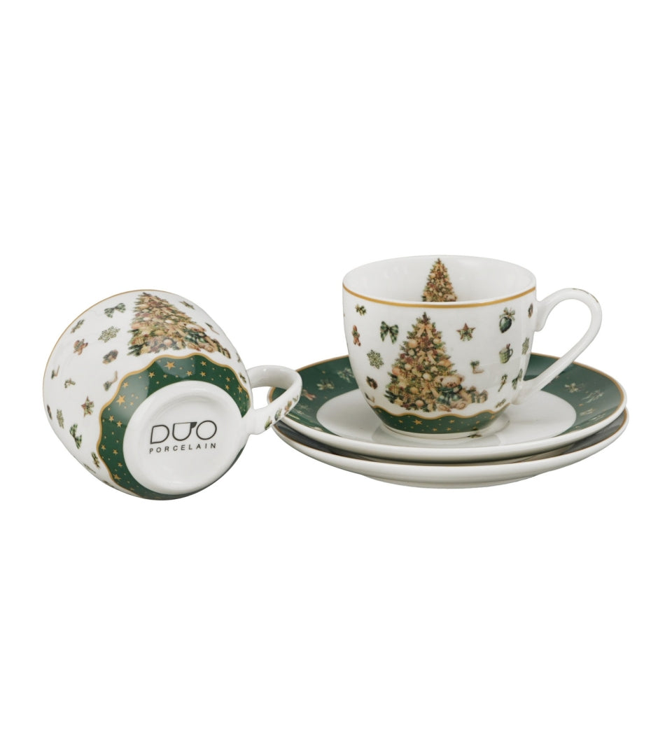 Karácsonyfás porcelán eszprersszó kávés csésze aljjal 110 ml 2 személyes dobozban Tree Sparkle
