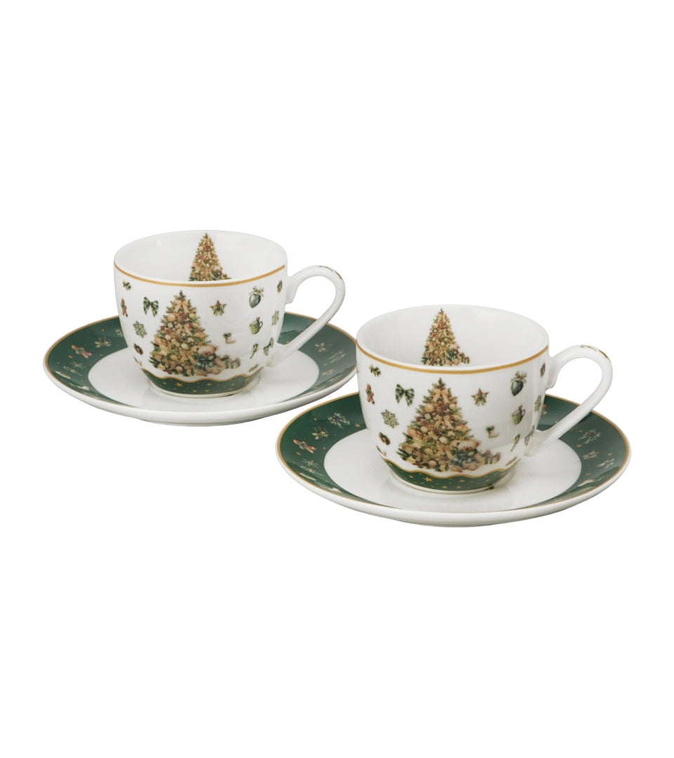 Karácsonyfás porcelán eszprersszó kávés csésze aljjal 110 ml 2 személyes dobozban Tree Sparkle