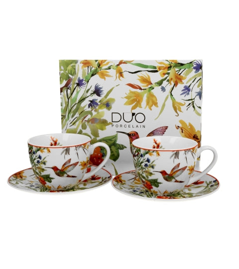 Porcelán csésze + alj 270 ml 2 személyes dobozban madaras Linnea
