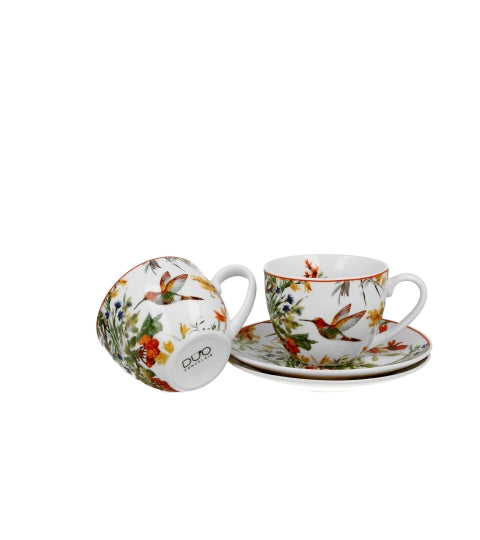 Porcelán csésze + alj 270 ml 2 személyes dobozban madaras Linnea