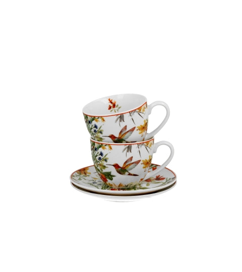 Porcelán csésze + alj 270 ml 2 személyes dobozban madaras Linnea