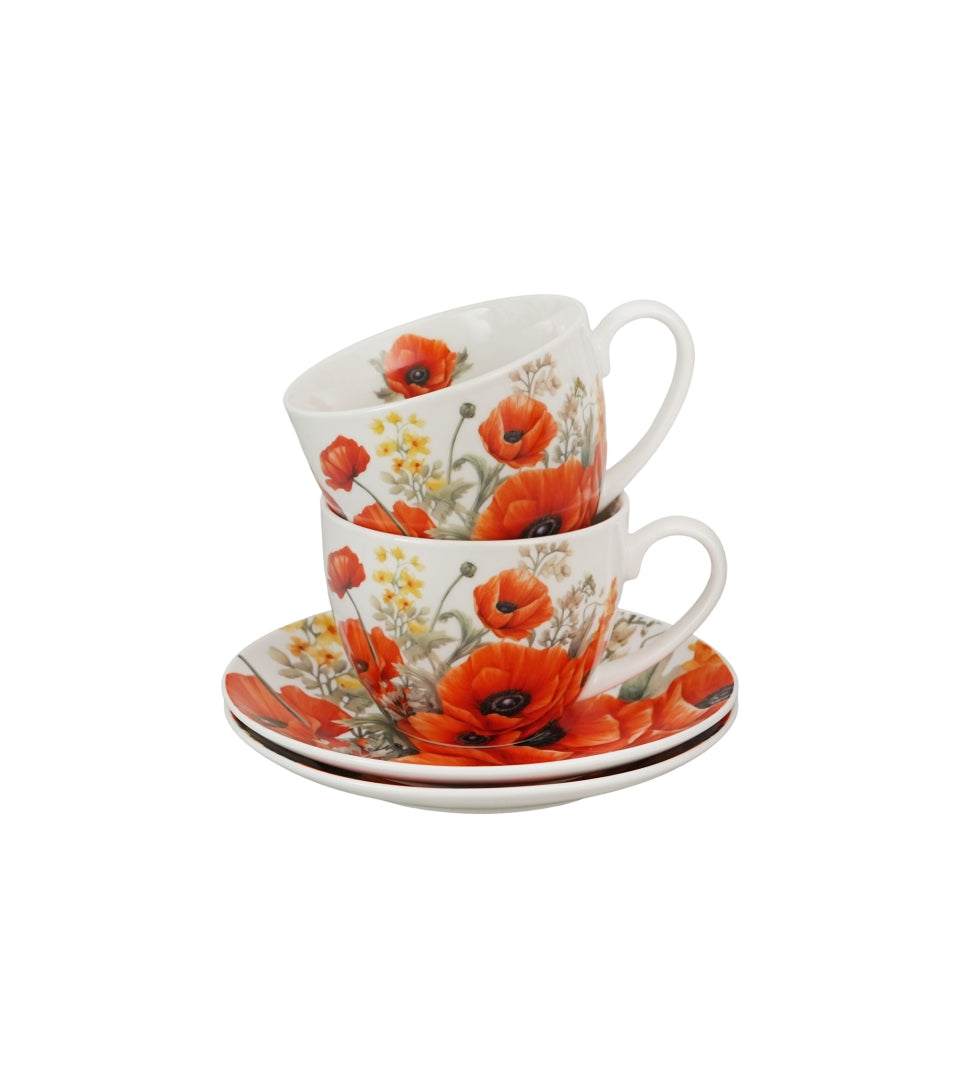 Porcelán pipacsos csésze aljjal 270 ml két személyes Poppies