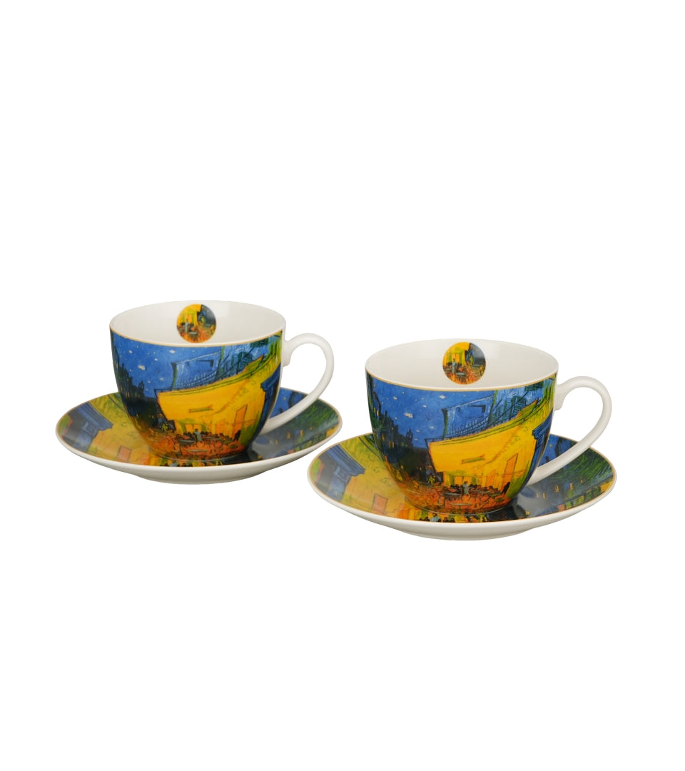 Porcelán csésze + alj 270 ml 2 személyes Van Gogh Kávéház éjjel díszdobozban