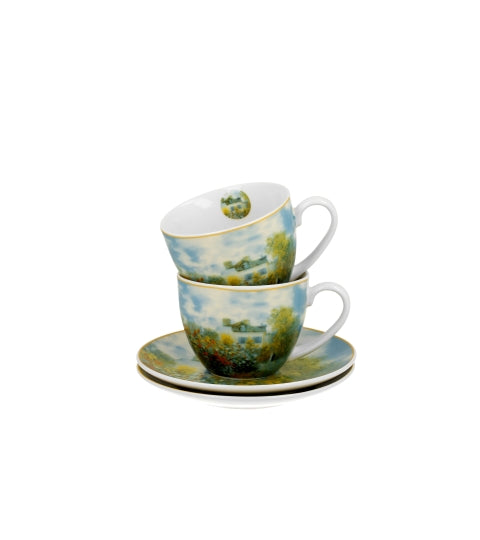 Porcelán csésze + alj 270 ml 2 személyes dobozban Monet kertje Argenteuilban