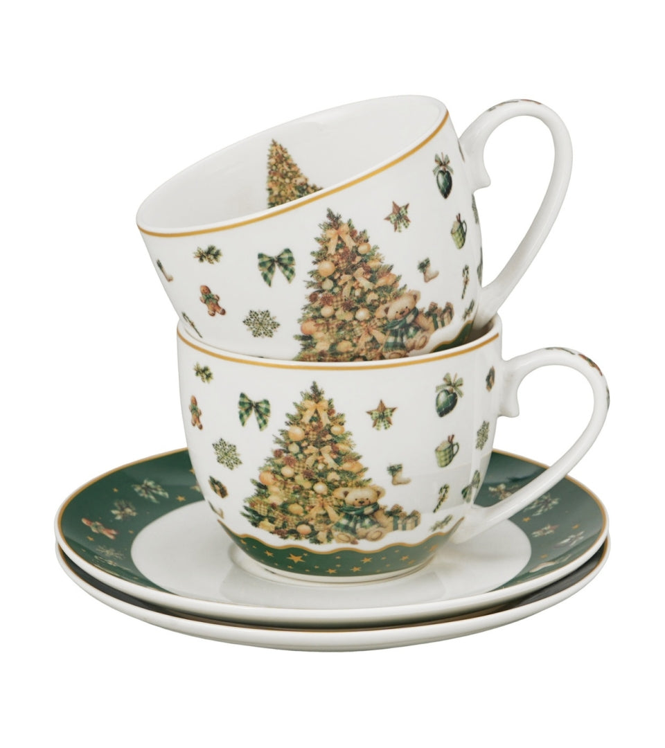 Karácsonyfás porcelán csésze aljjal 270 ml 2 személyes dobozban Tree Sparkle