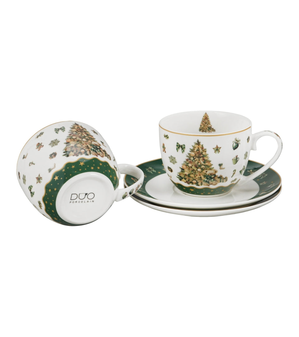 Karácsonyfás porcelán csésze aljjal 270 ml 2 személyes dobozban Tree Sparkle