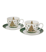 Karácsonyfás porcelán csésze aljjal 270 ml 2 személyes dobozban Tree Sparkle