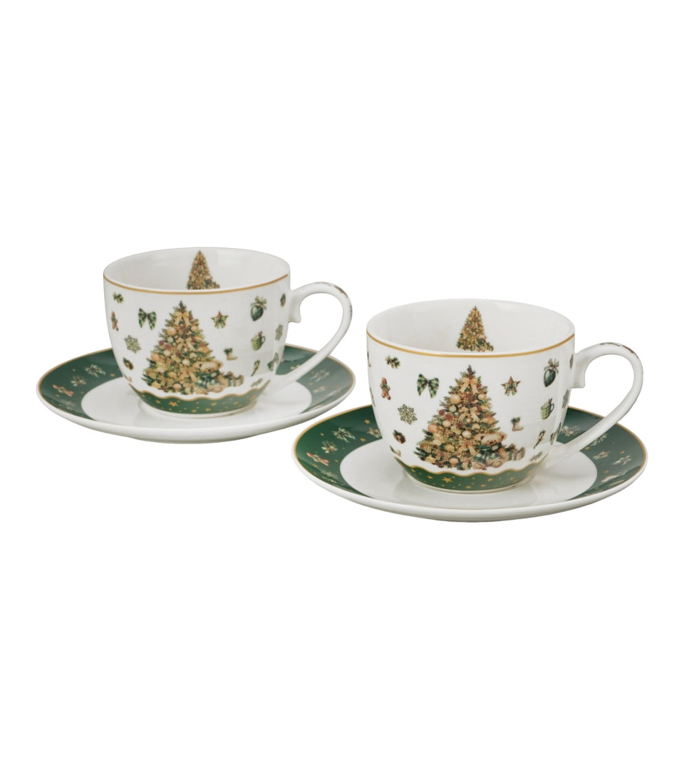 Karácsonyfás porcelán csésze aljjal 270 ml 2 személyes dobozban Tree Sparkle