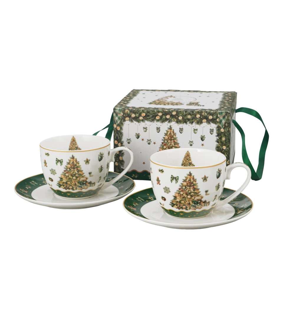 Karácsonyfás porcelán csésze aljjal 270 ml 2 személyes dobozban Tree Sparkle