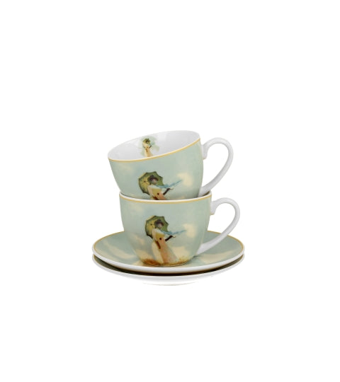 Porcelán csésze + alj 270 ml 2 személyes dobozban Monet Hölgy esernyővel