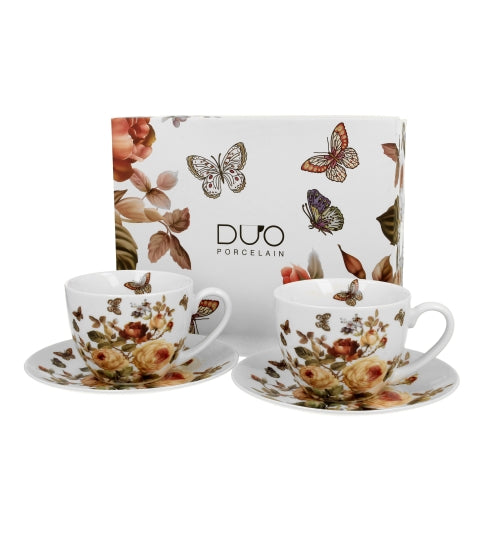 Porcelán virágos csésze + alj 270 ml 2 személyes dobozban Zahra