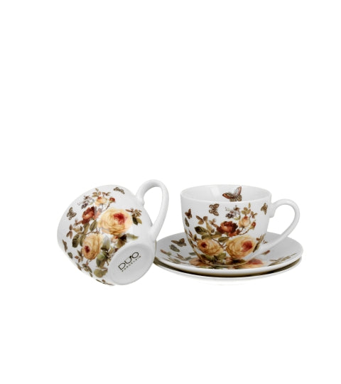 Porcelán virágos csésze + alj 270 ml 2 személyes dobozban Zahra
