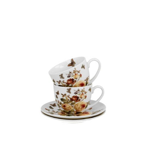 Porcelán virágos csésze + alj 270 ml 2 személyes dobozban Zahra