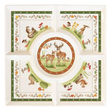 Őszi erdei mintás porcelán osztott kínáló tálca 25x25 cm Fairy Forest