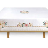 Karácsonyi mikulásvirág mintás Asztalterítő 145x180 cm pamut White Elegance