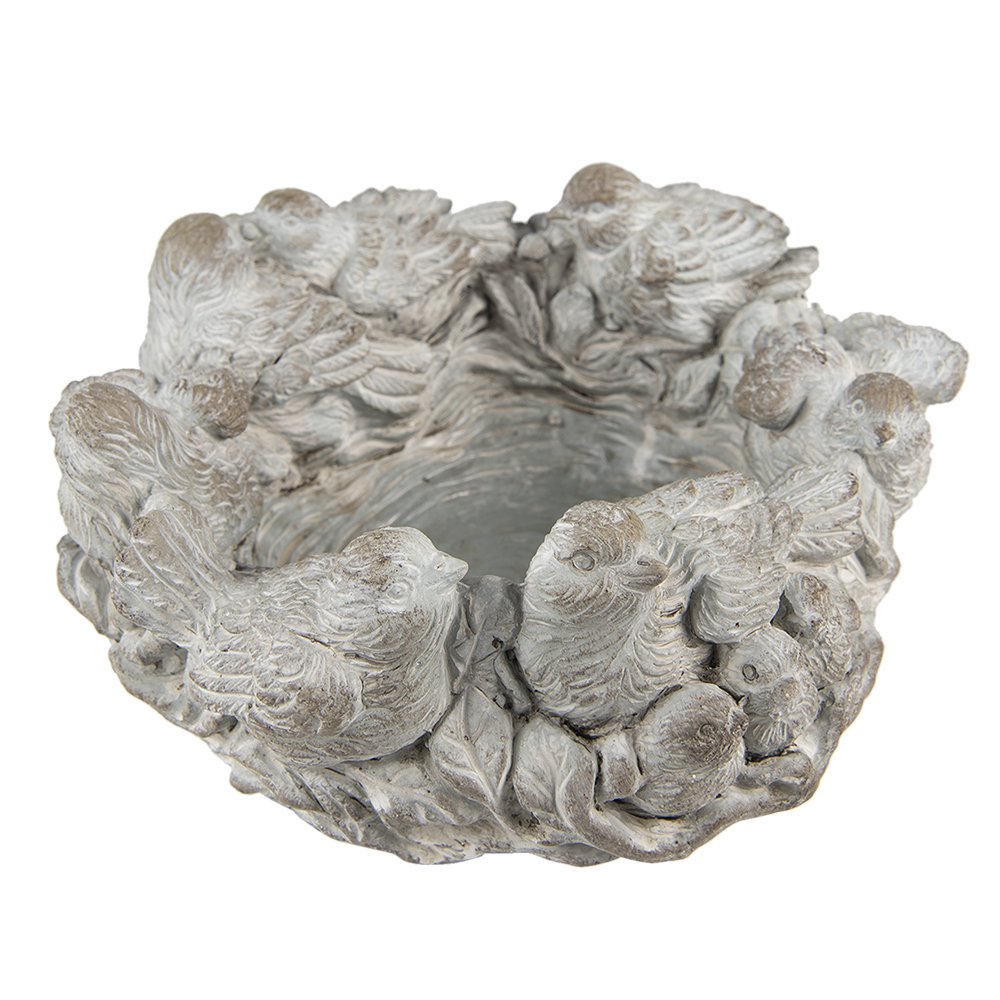 Szürke kő kaspó madaras Ø 27x12 cm