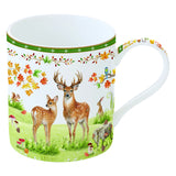 Őszi erdei mintás porcelán bögre díszdobozban