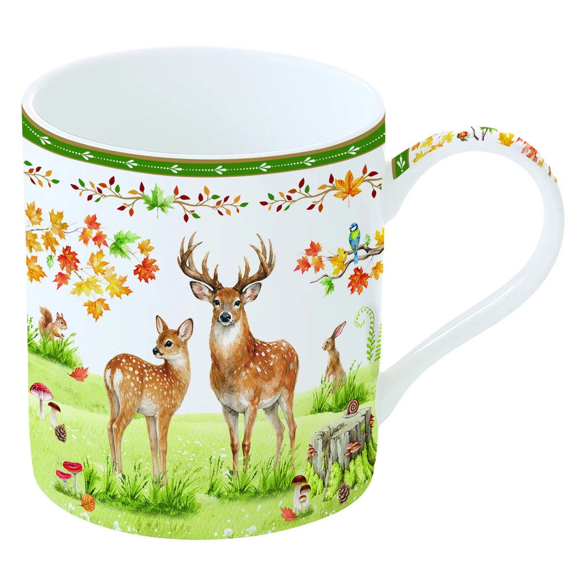 Őszi erdei mintás porcelán bögre díszdobozban