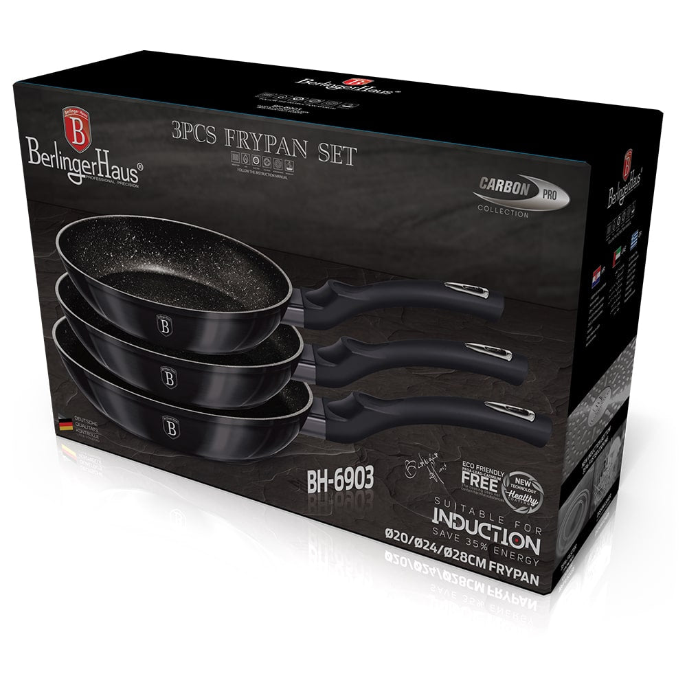 3 részes indukciós serpenyő szett szürke Berlinger Haus Metallic Line Carbon Edition