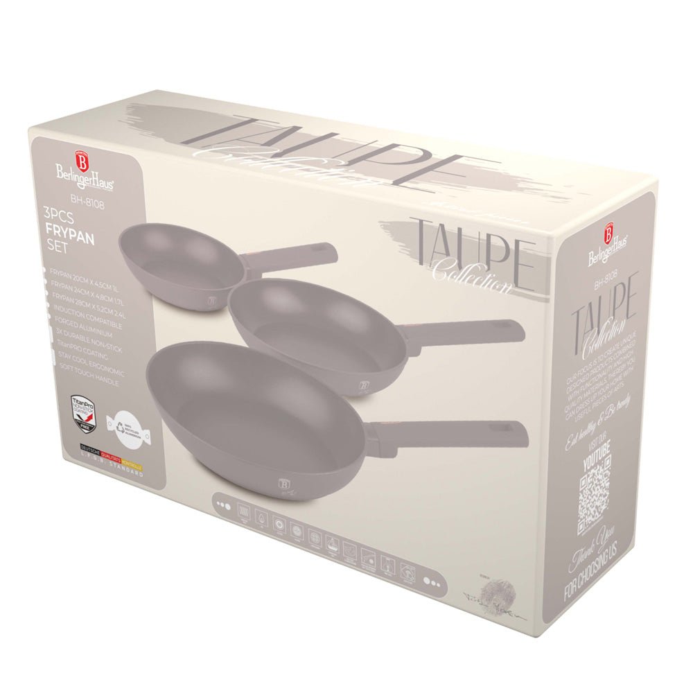 3 részes serpenyő szett Indukciós tapadásmentes Berlinger Haus Taupe Collection
