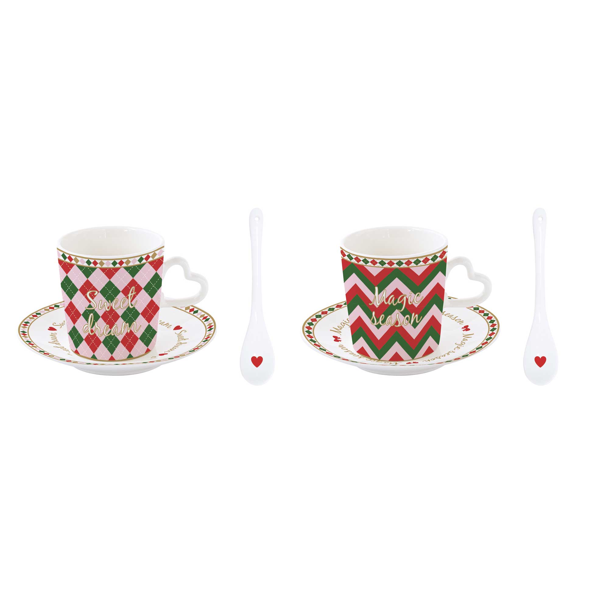 Karácsonyi Porcelán eszpresszó kávés csésze + alj kanállal 2 személyes díszdobozban Christmas Twist