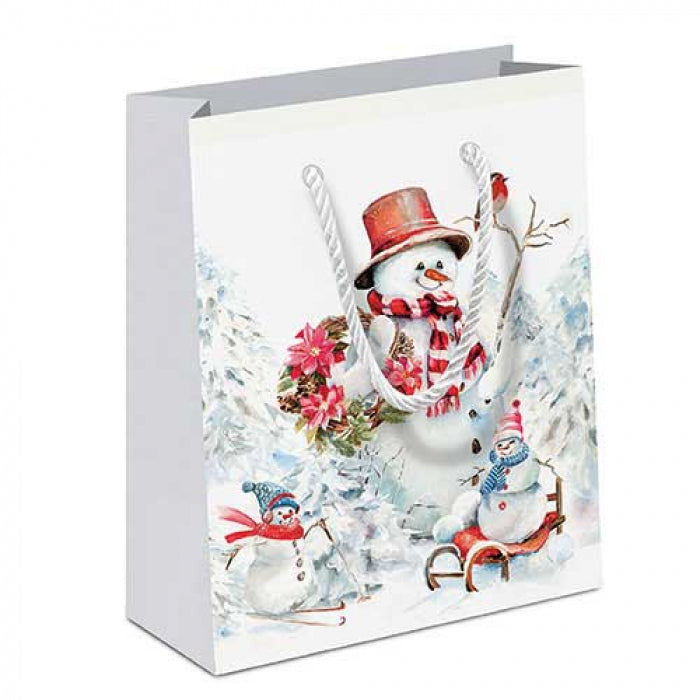 Karácsonyi hóemberes papír ajándéktáska 22x13x25 cm Sporty Snowmen