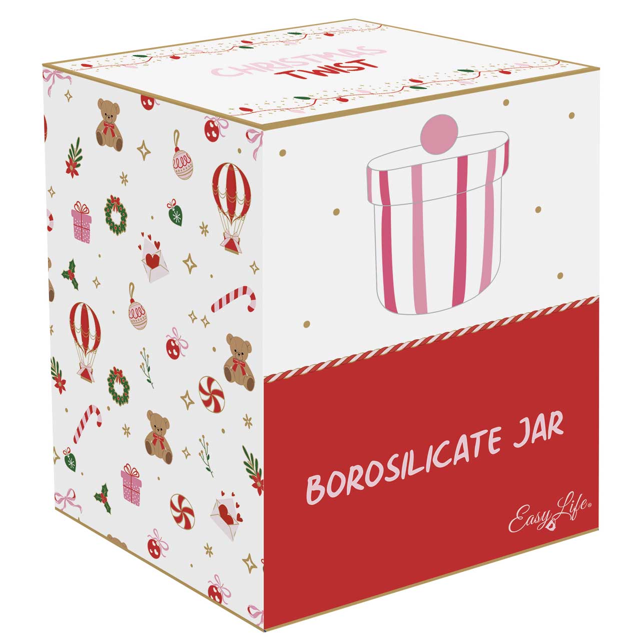 Karácsonyi Üveg cukorkatároló 9x9,5 cm díszdobozban Christmas Twist