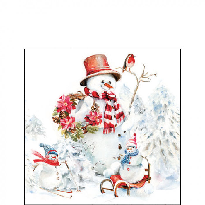 Karácsonyi hóemberes háromrétegű papírszalvéta 25x25 cm 20 db-os Sporty Snowmen