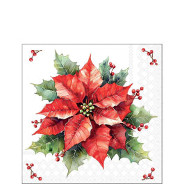 Karácsonyi mikulásvirág mintás fehér szalvéta 25x25 cm 20 db-os Festive Poinsettia