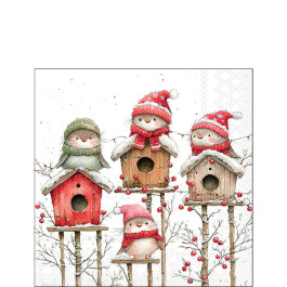 Karácsonyi madaras szalvéta 25x25 cm 20 db-os Birdhouse Quartet