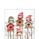 Karácsonyi madaras szalvéta 25x25 cm 20 db-os Birdhouse Quartet