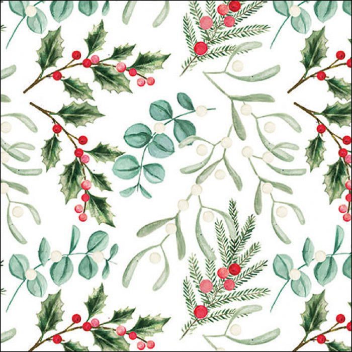 Háromrétegű karácsonyi papírszalvéta 33x33 cm 20 db Foliage scatter