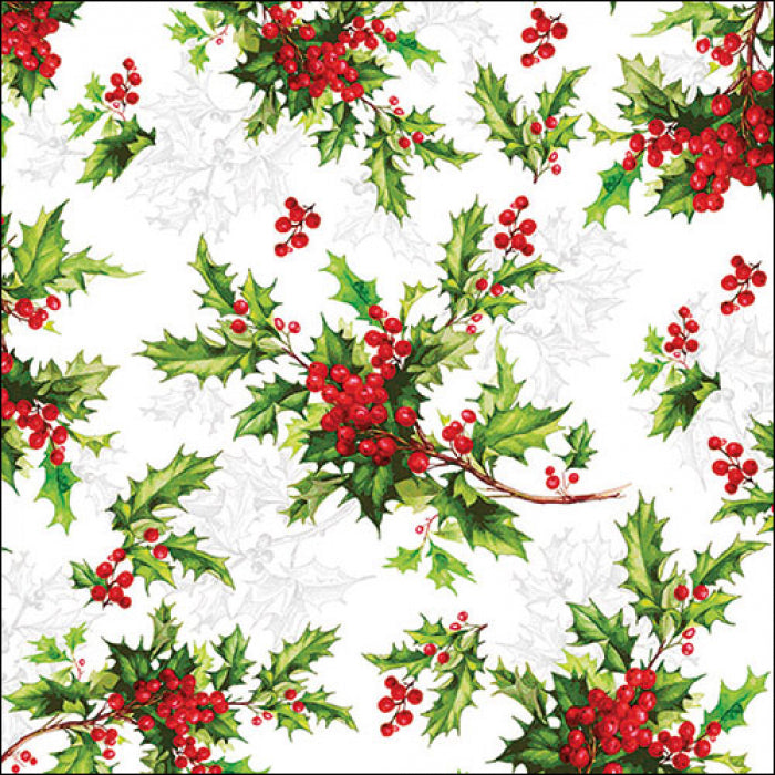 Háromrétegű karácsonyi papírszalvéta 33x33 cm 20 db Ilex all over