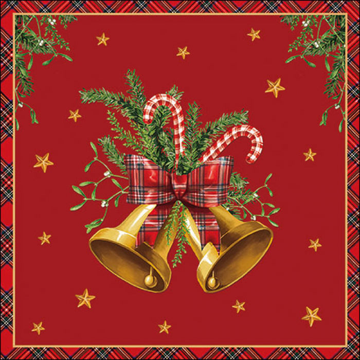 Háromrétegű karácsonyi papírszalvéta 33x33 cm 20 db Scottish bells red