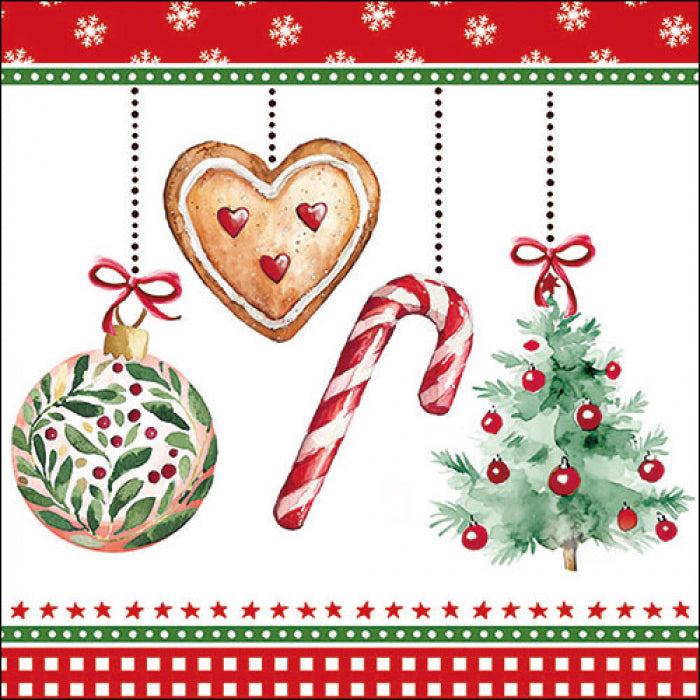 Háromrétegű karácsonyi papírszalvéta 33x33 cm 20 db Ornaments on a cord