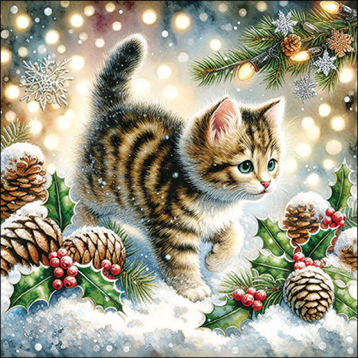 Karácsonyi cicás háromrétegű papírszalvéta 33x33 cm 20 db Cute cat in the snow