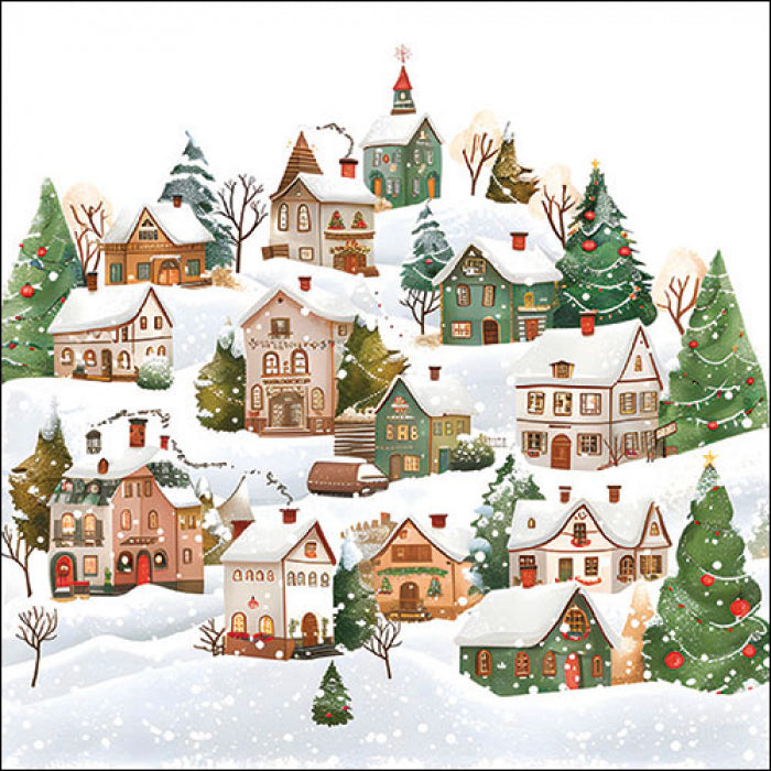 Háromrétegű karácsonyi papírszalvéta 33x33 cm 20 db Téli falu