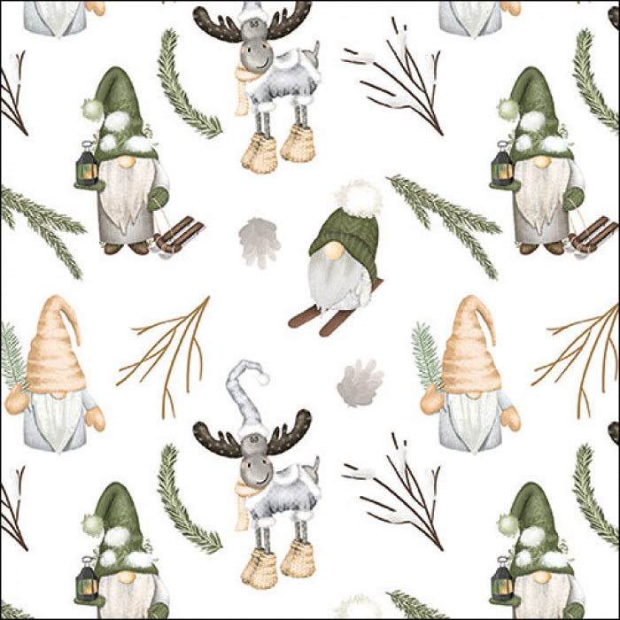 Karácsonyi háromrétegű papírszalvéta 33x33 cm 20 db Forest gnomes