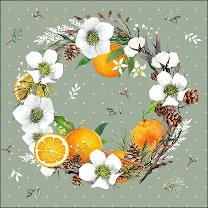 Háromrétegű karácsonyi papírszalvéta 33x33 cm 20 db Helleborus and oranges