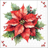 Karácsonyi mikulásvirág mintás fehér szalvéta 33x33 cm 20 db-os Festive Poinsettia