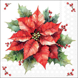 Karácsonyi mikulásvirág mintás fehér szalvéta 33x33 cm 20 db-os Festive Poinsettia