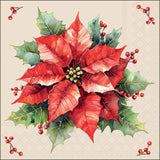Karácsonyi mikulásvirág mintás krémszínű szalvéta 33x33 cm 20 db-os Festive Poinsettia