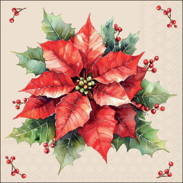 Karácsonyi mikulásvirág mintás krémszínű szalvéta 33x33 cm 20 db-os Festive Poinsettia