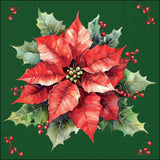 Karácsonyi mikulásvirág mintás zöld szalvéta 33x33 cm 20 db-os Festive Poinsettia
