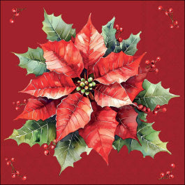 Karácsonyi mikulásvirág mintás piros szalvéta 33x33 cm 20 db-os Festive Poinsettia