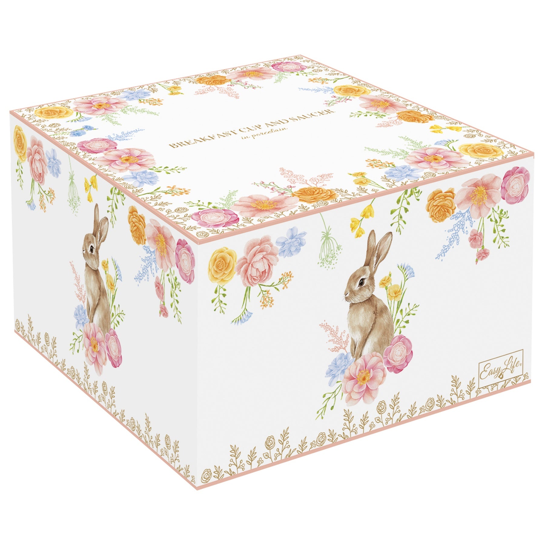 Húsvéti nyuszis porcelán teás csésze + alj 200 ml díszdobozban