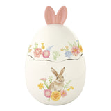 Húsvéti nyuszis porcelán keksztároló 11x18 cm tojás forma díszdobozban