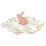 Húsvéti nyuszis porcelán tojáskínáló tálca 21 cm díszdobozban